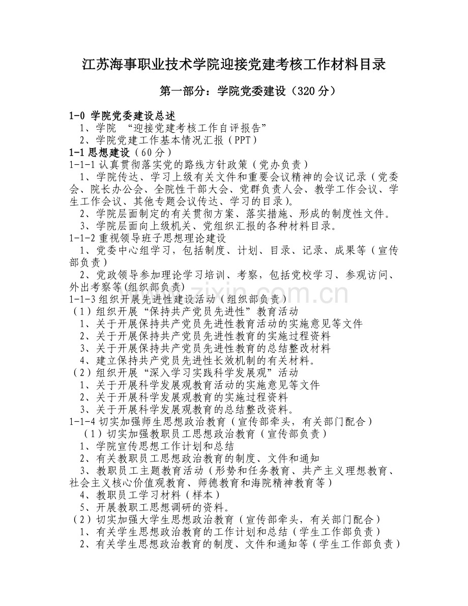 江苏海事职业技术学院迎接党建考核工作材料目录.docx_第1页