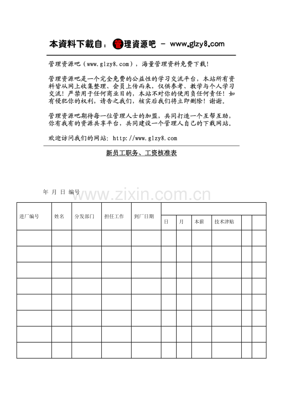 新员工职务、工资核准表.docx_第1页
