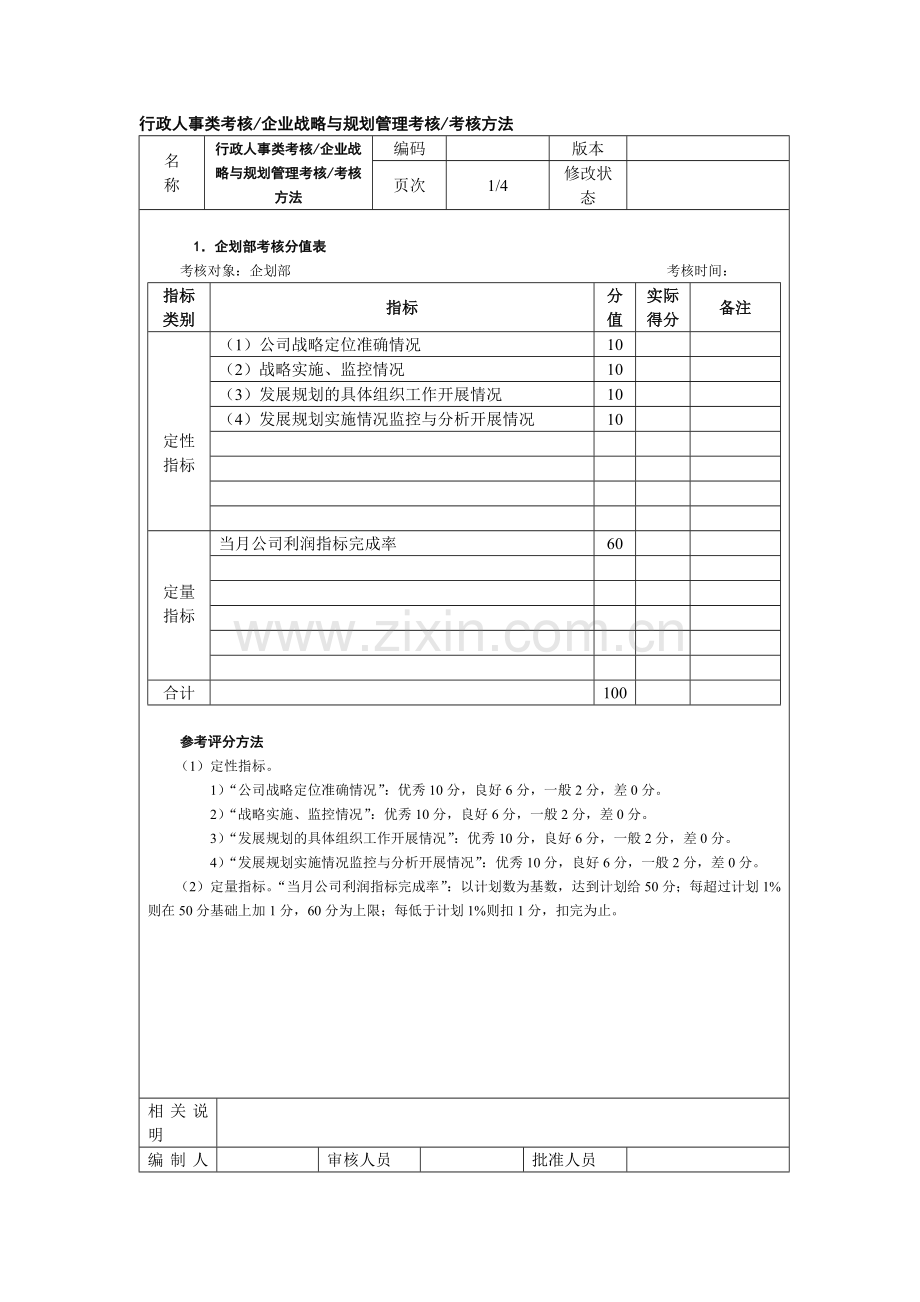 行政人事类考核,企业战略与规划管理考核,考....docx_第1页
