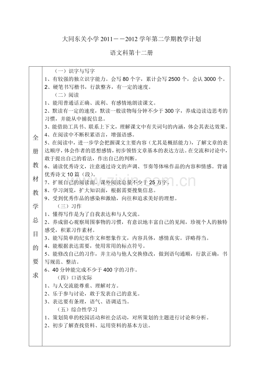 六年级下册语文教学目的.doc_第1页