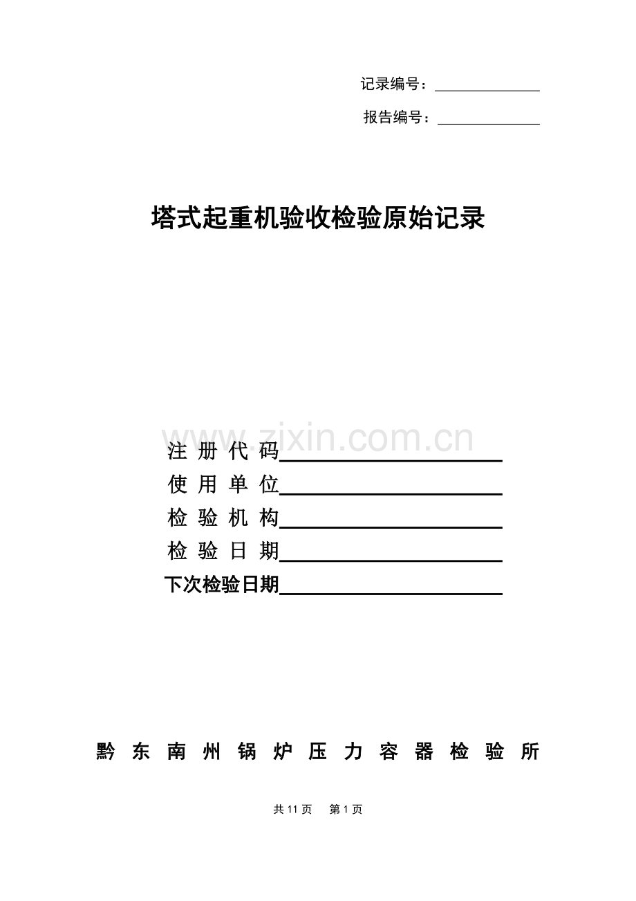 塔式起重机验收检验原始记录(08.8).doc_第1页
