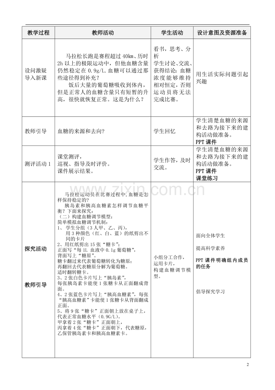 建立血糖平衡调节的模型教学设计.doc_第2页