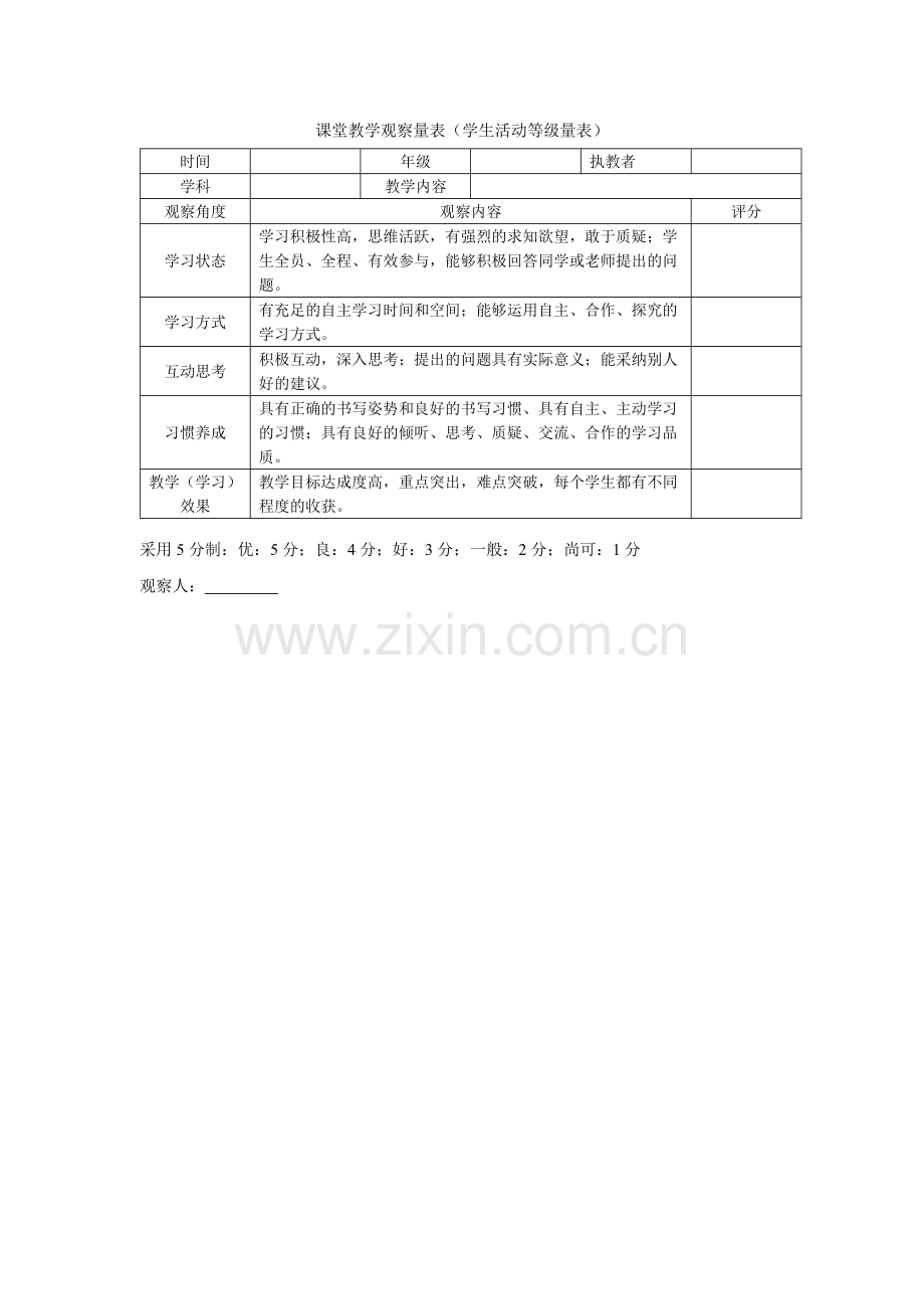 课堂观察量表学生活动等级量表.docx_第1页