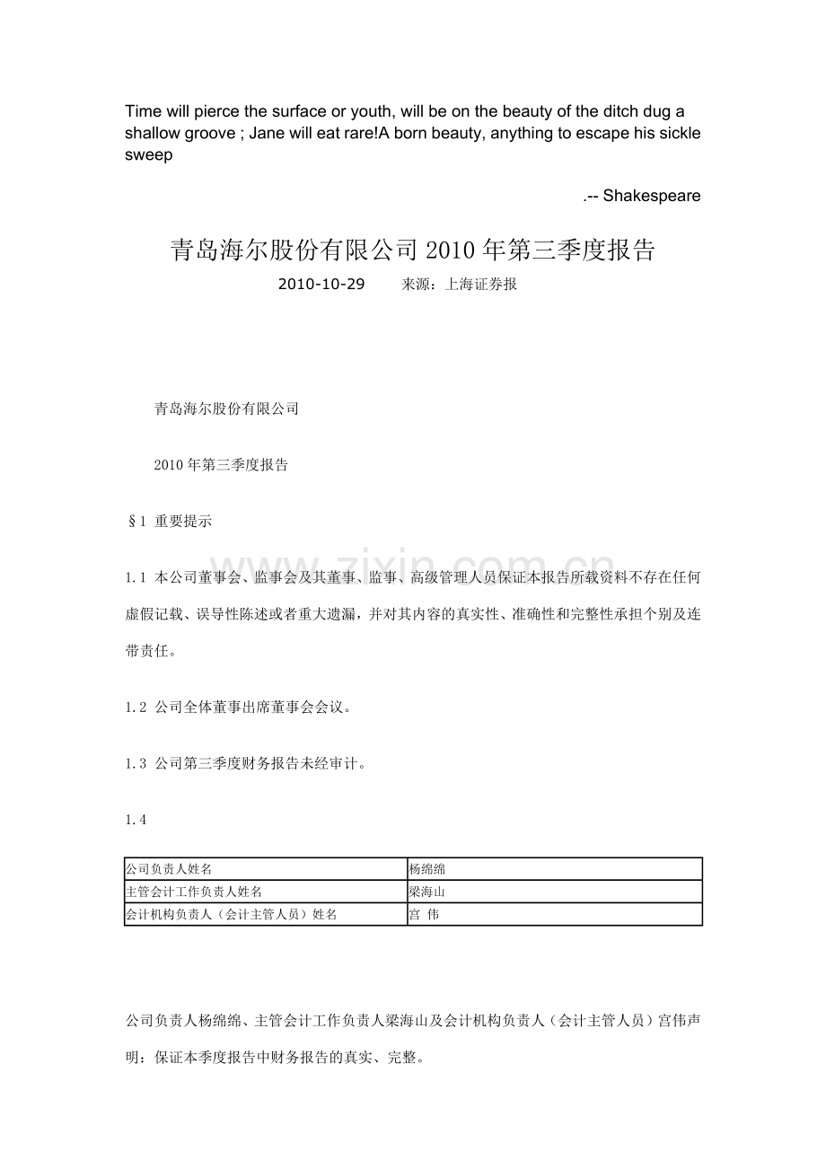 Dprysca青岛海尔股份有限公司XXXX年财务报表.docx_第1页