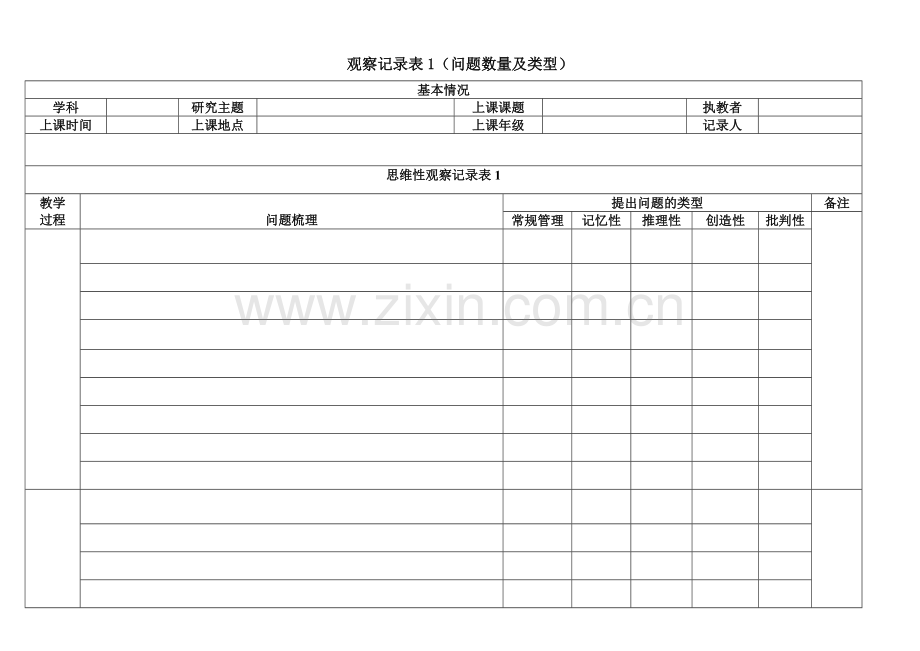 课堂观察量表——问题数量及类型.doc_第1页