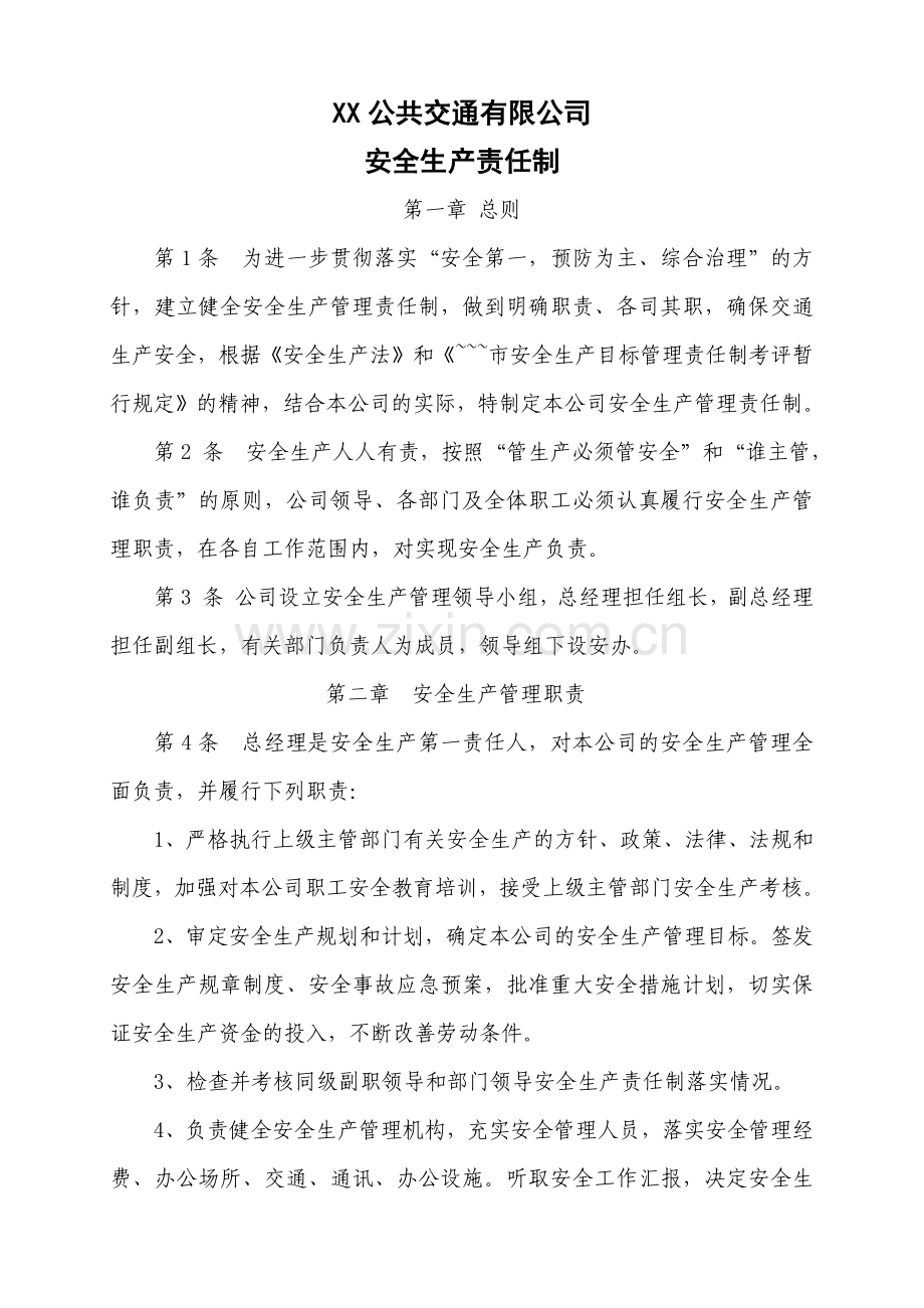 某公共交通有限公司安全生产责任制.docx_第1页