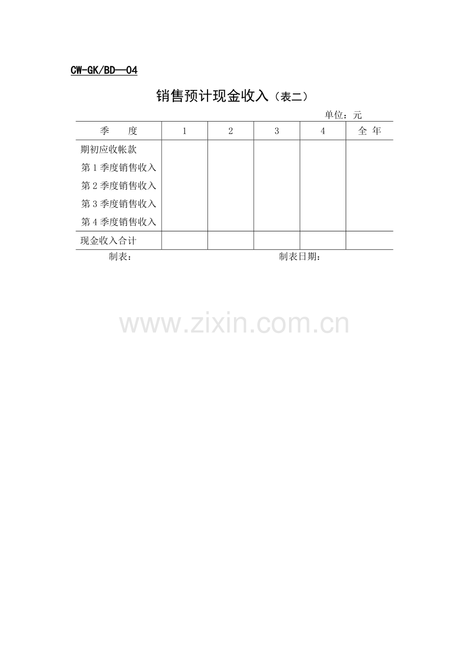 财务管理表格-全面预算表单（一）.docx_第2页