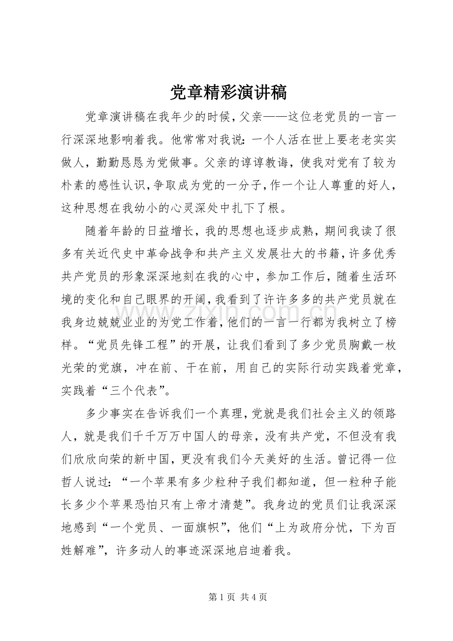 党章精彩演讲稿范文.docx_第1页
