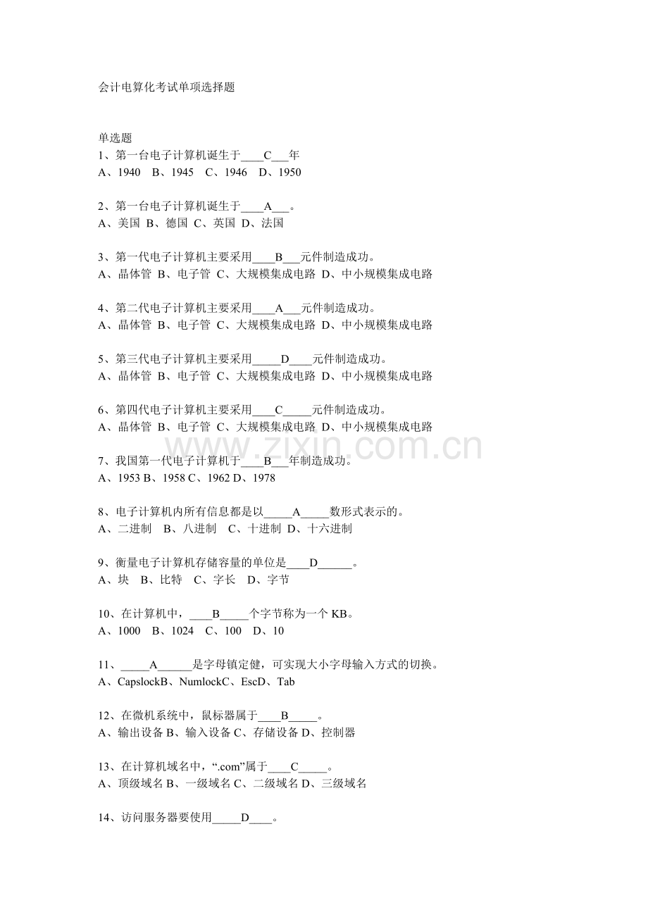 XXXX年会计电算化考试.docx_第1页