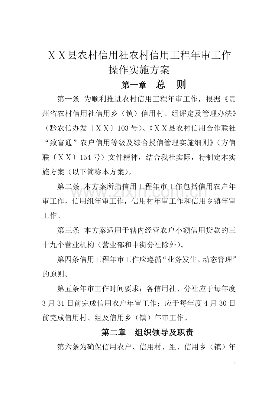 县农村信用社农村信用工程年审工作操作实施方案.doc_第1页