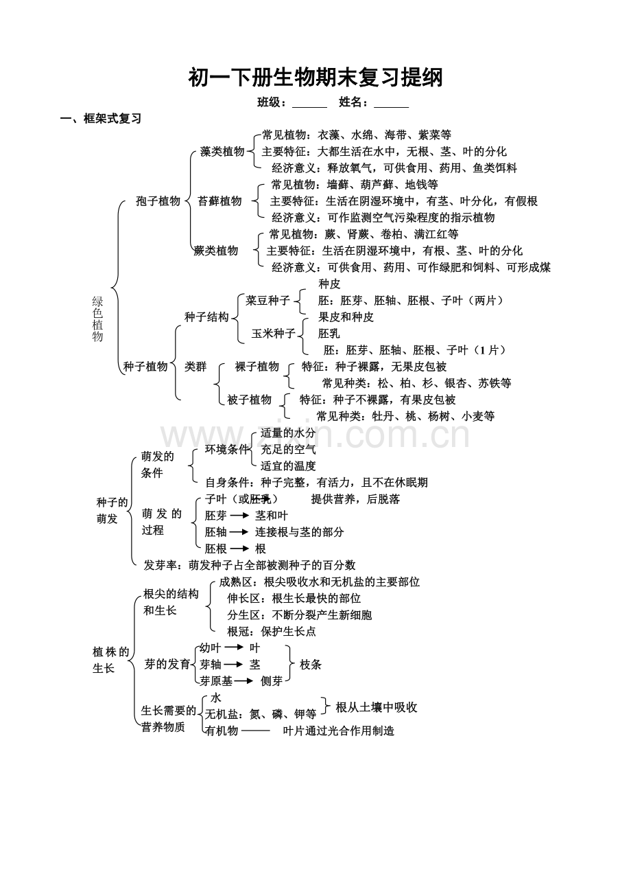 初一下册生物框架.doc_第1页