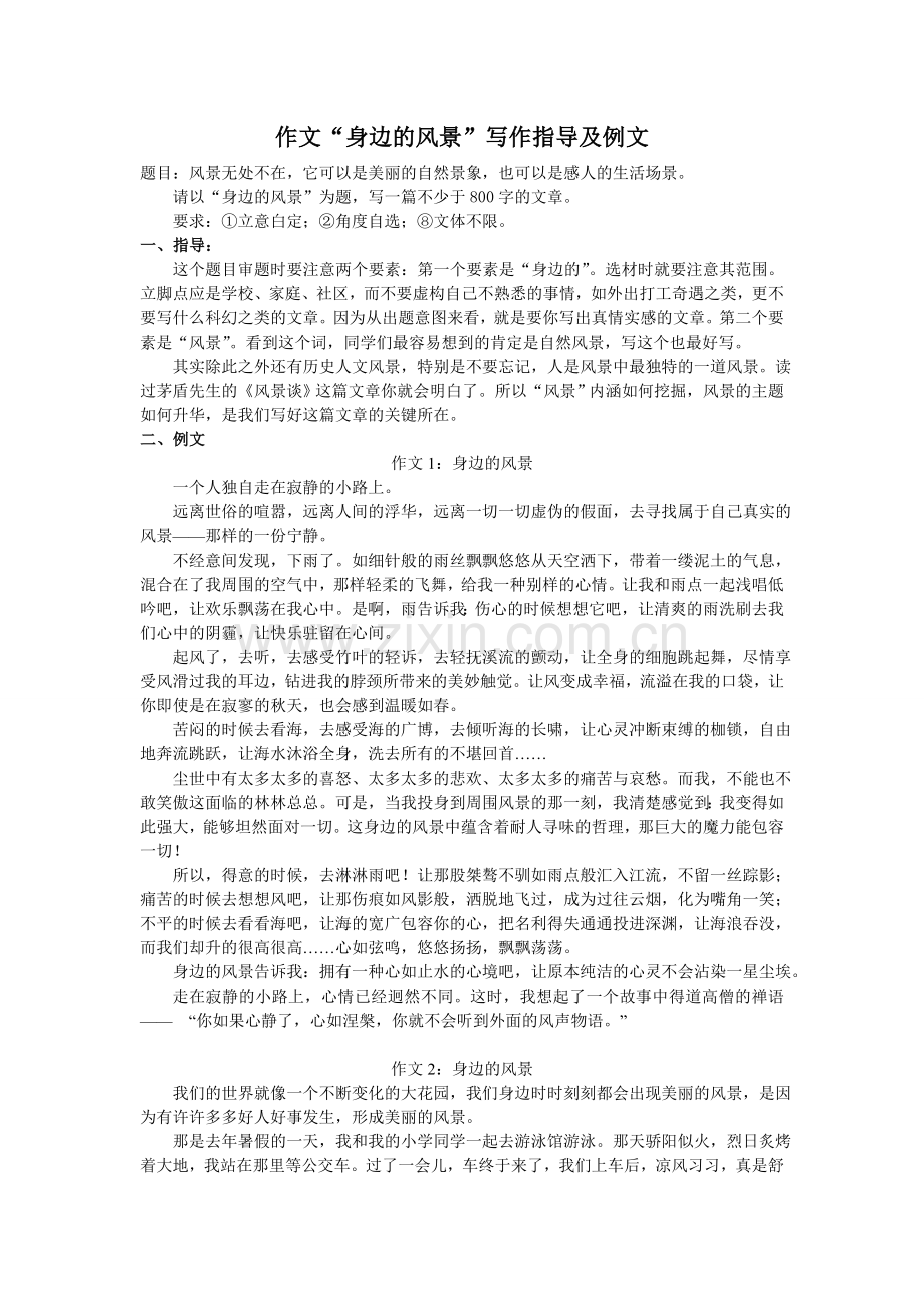 高考模拟作文“身边的风景”写作指导及例文.doc_第1页