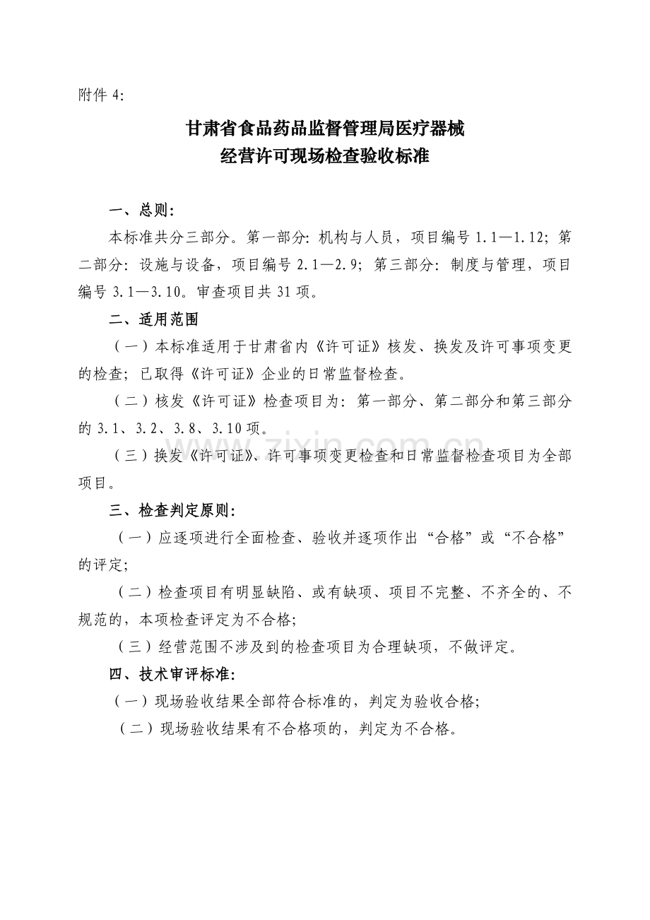附件4《甘肃省食品药品监督管理局医疗器械经营许可证现场检查验.docx_第1页