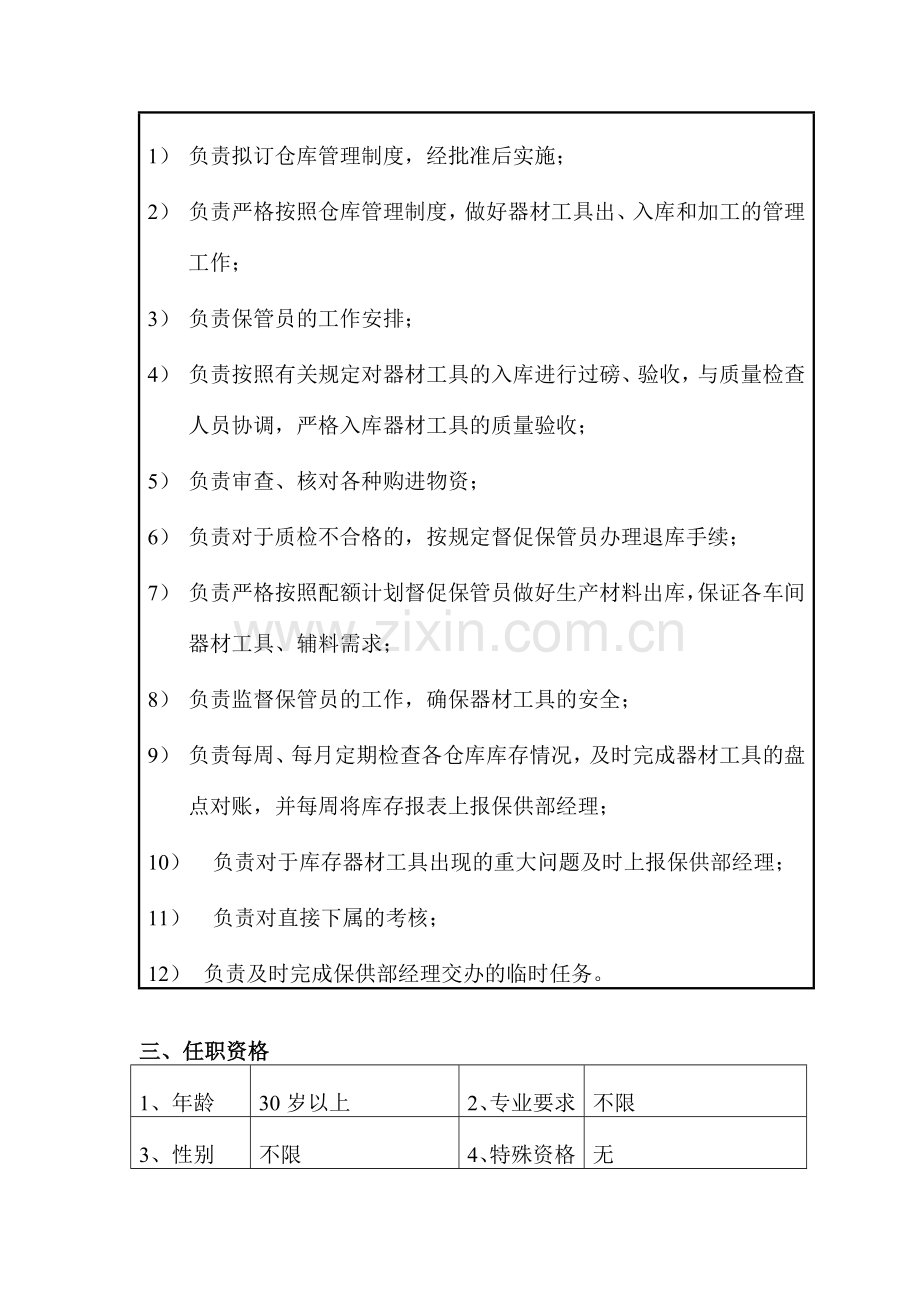 保供部器材工具仓库主管职位说明书.docx_第2页
