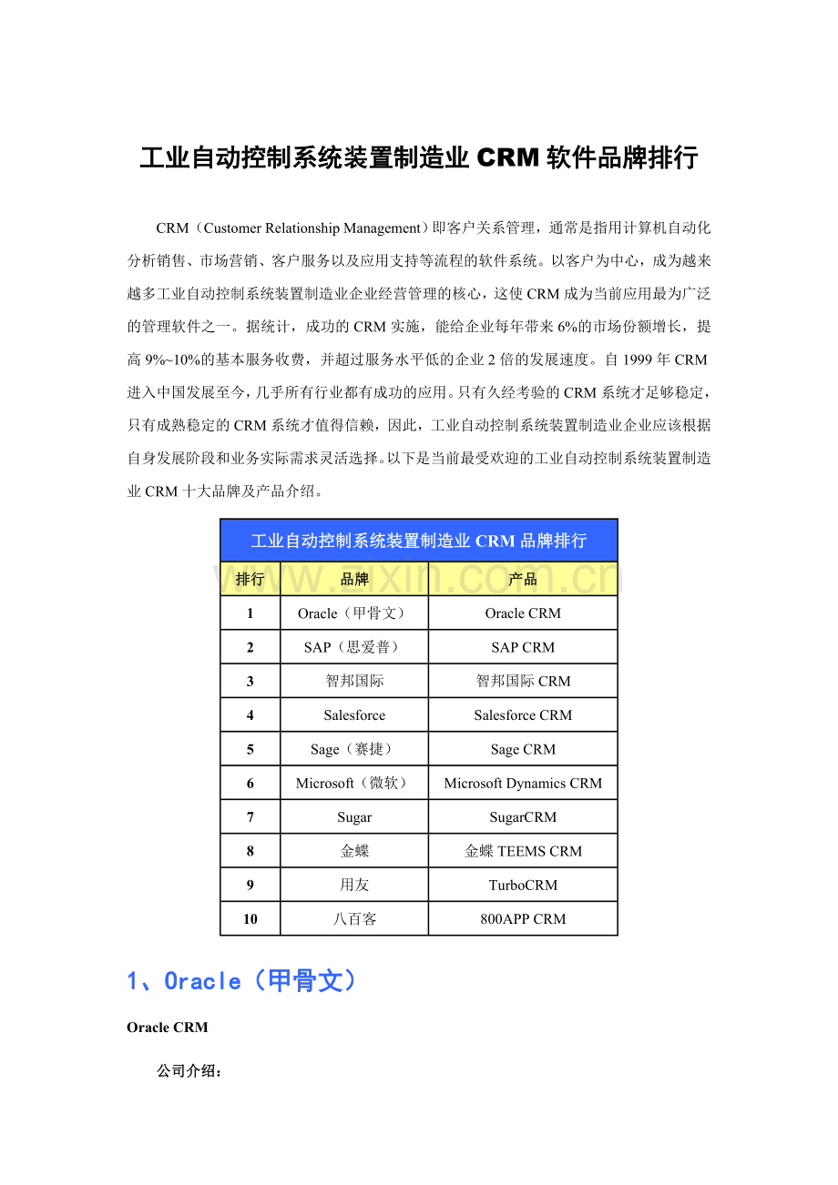 工业自动控制系统装置制造业CRM软件品牌排行.doc_第1页