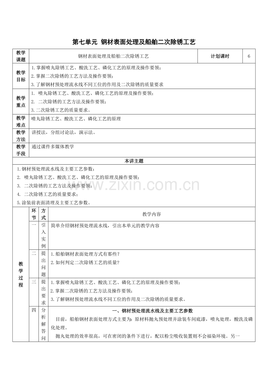 单元七 钢材表面处理及船舶二次除锈工艺.docx_第1页