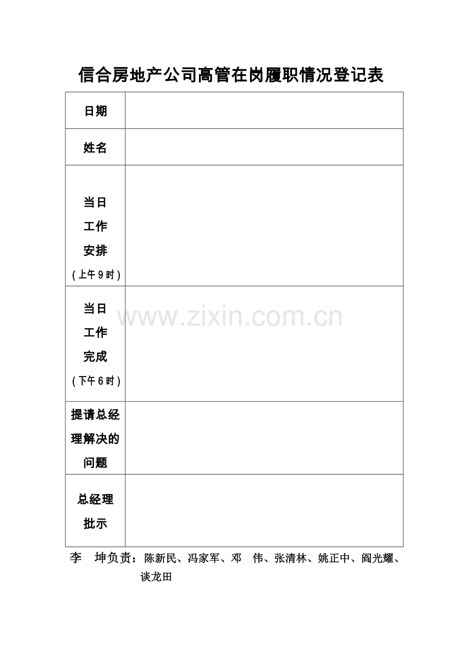 信合房地产公司高管在岗履职情况登记表(模板).doc_第1页