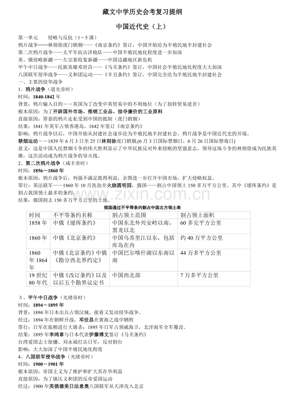 人教版八年级上册历史复习提纲打印.doc_第1页
