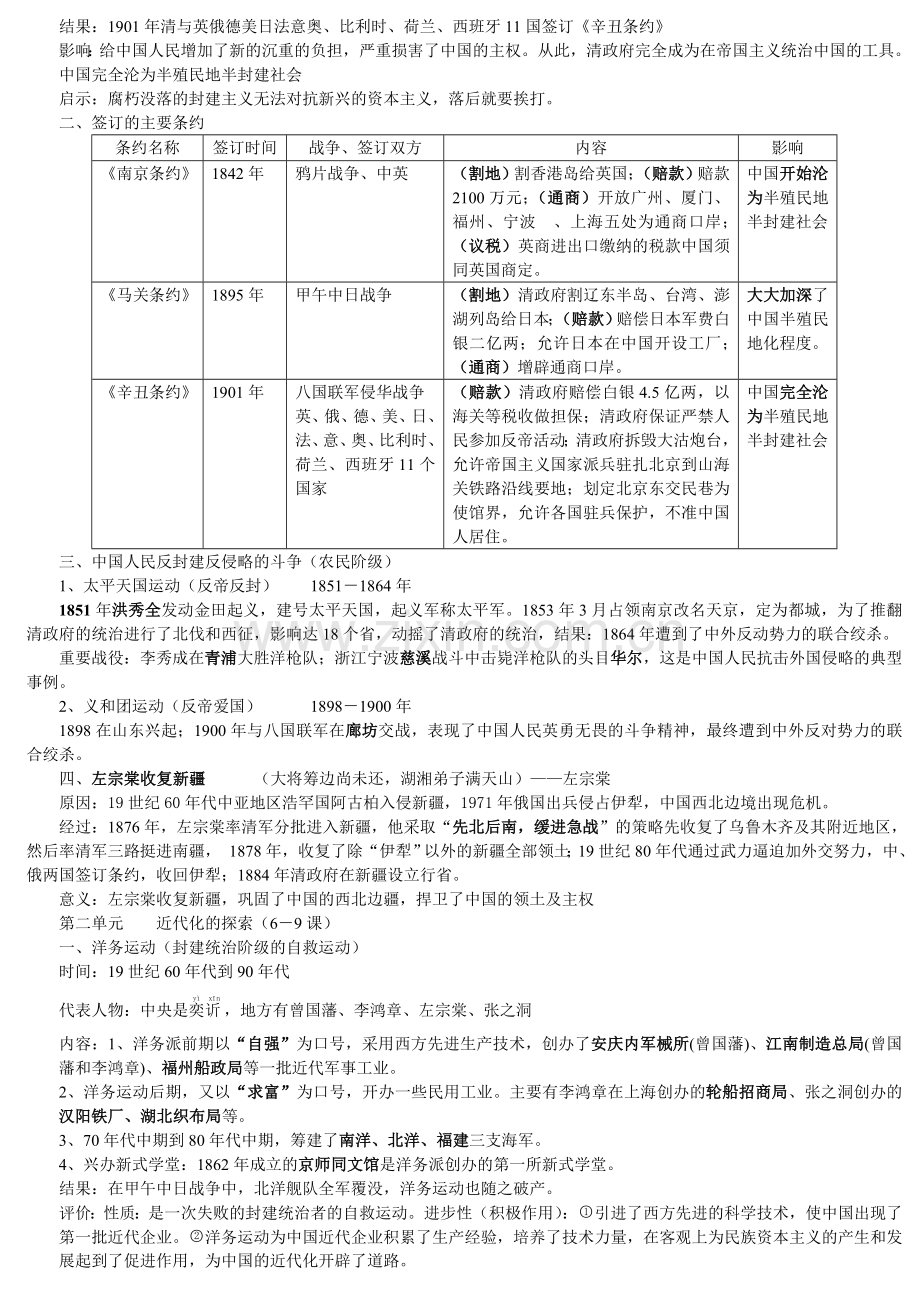 人教版八年级上册历史复习提纲打印.doc_第2页