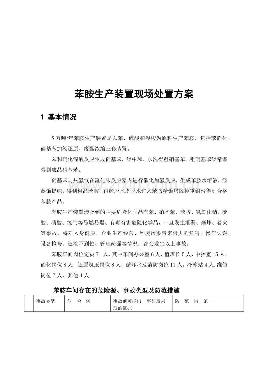 苯胺生产装置现场处置方案解析.docx_第1页