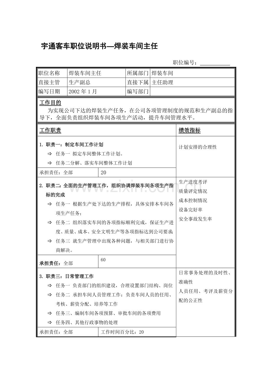 职位说明书—焊装车间主任.docx_第1页