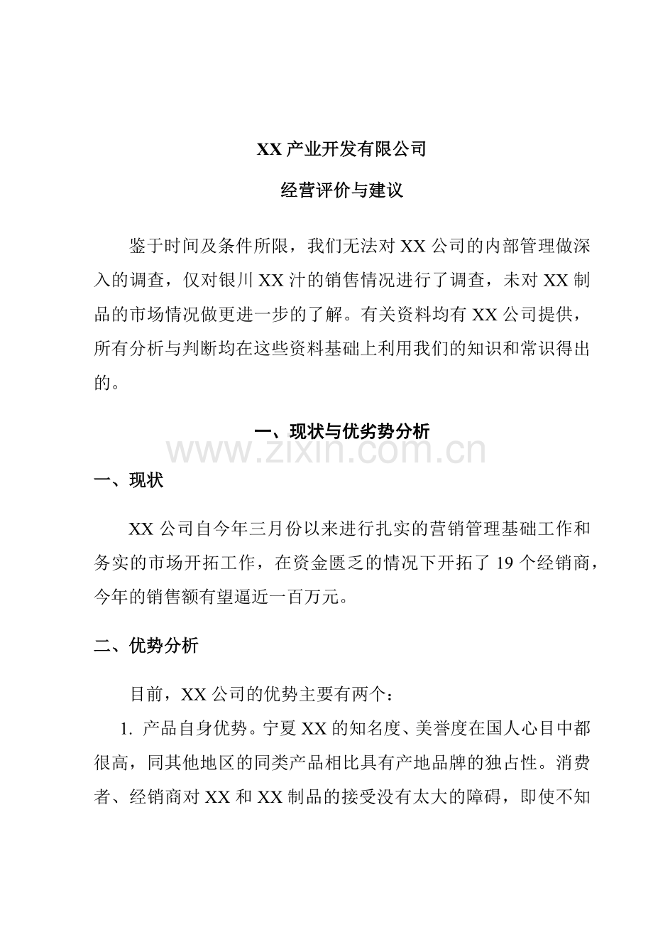 某公司营销分析报告与建议.docx_第1页