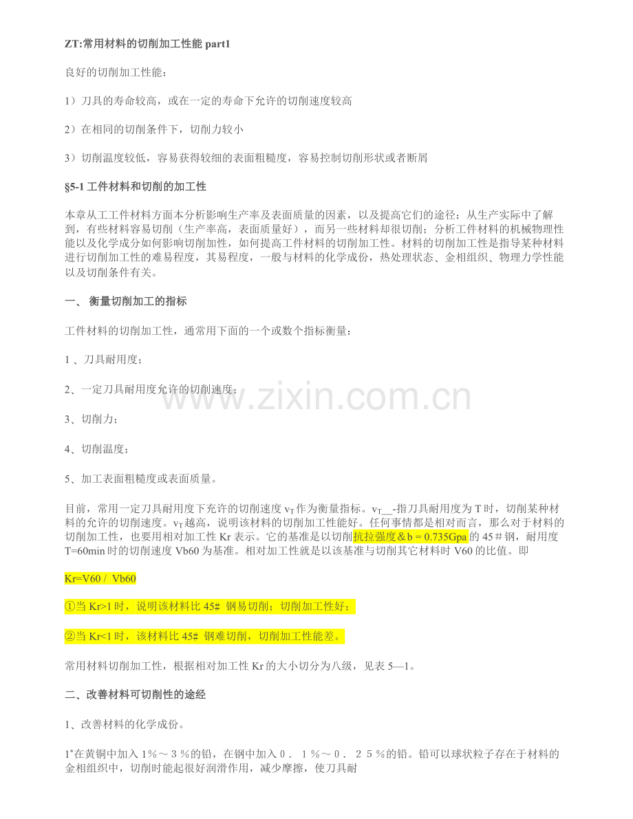 常用材料的切削加工性能.doc_第1页