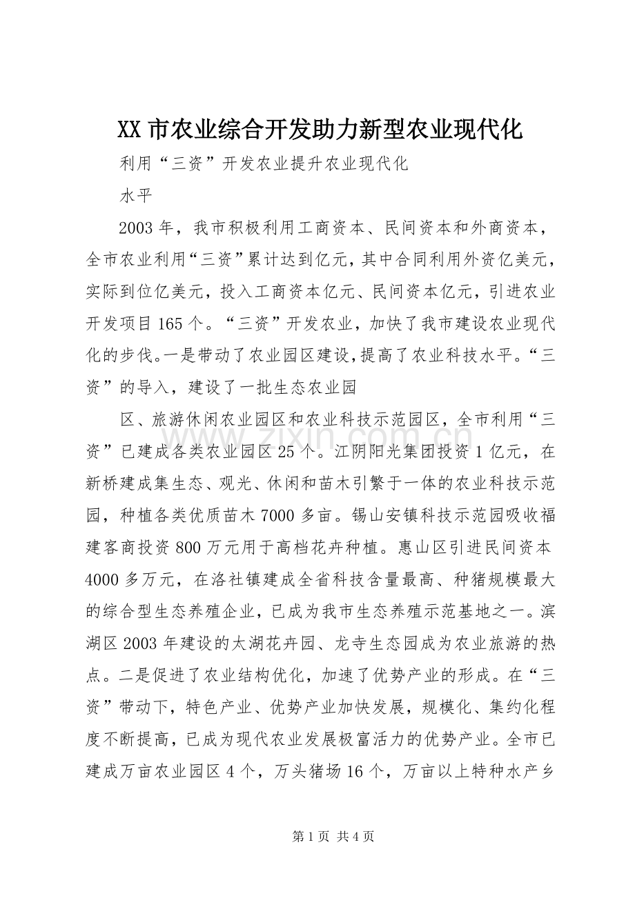 XX市农业综合开发助力新型农业现代化 (2).docx_第1页