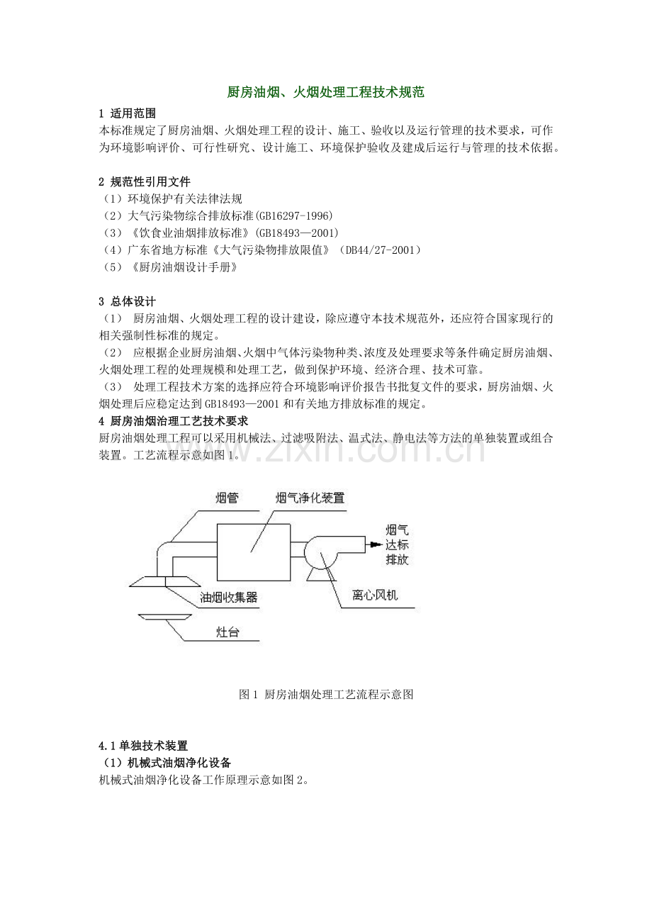 厨房油烟、火烟处理工程技术规范.docx_第1页
