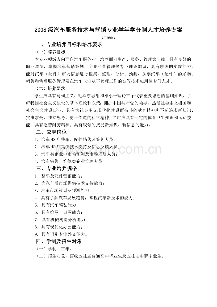 汽车服务技术与营销专业学年学分制人才培养方案.docx_第1页