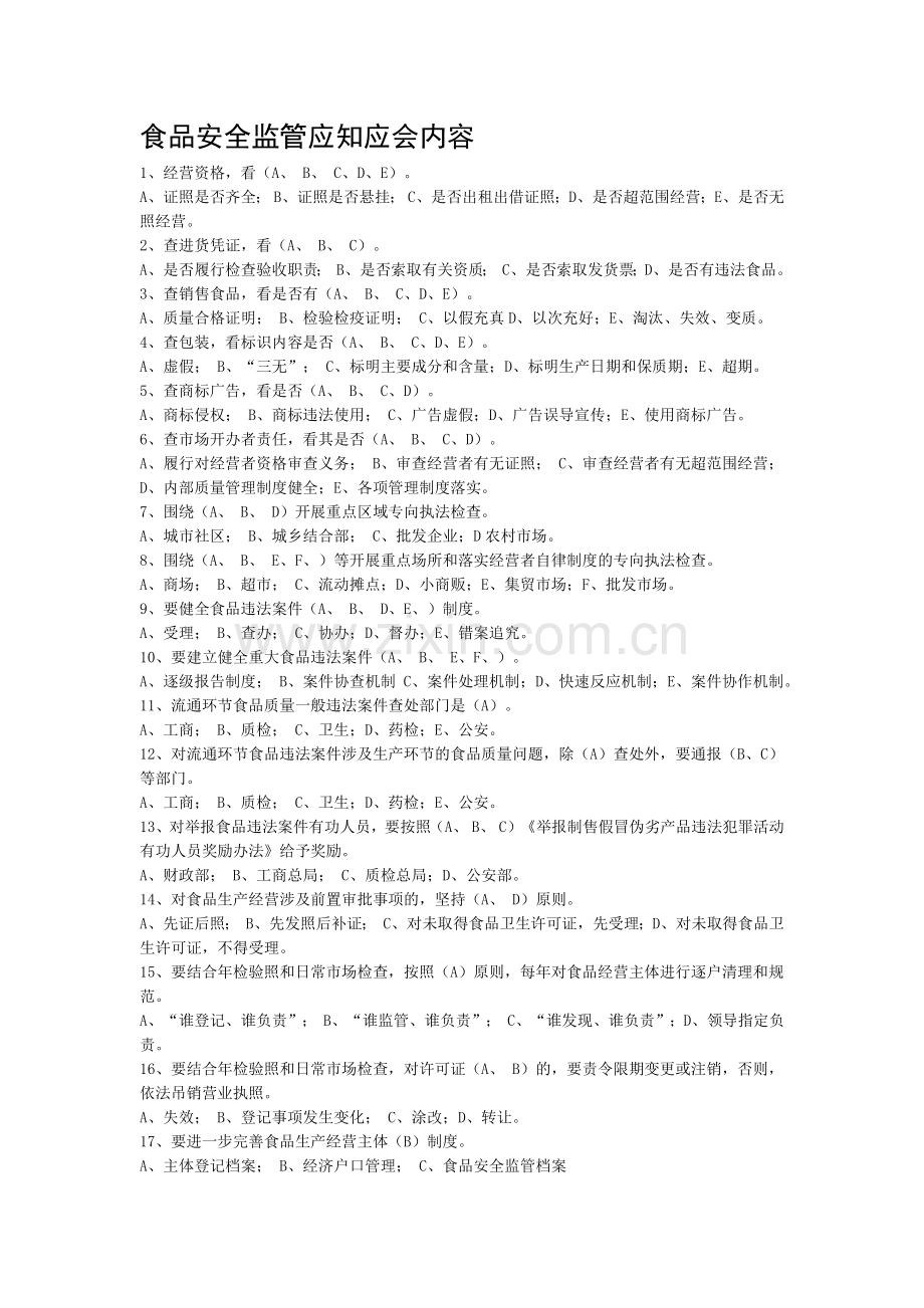 食品安全监管应知应会内容.docx_第1页