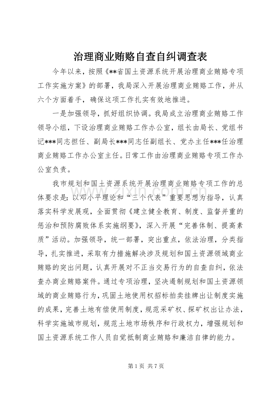治理商业贿赂自查自纠调查表 (2).docx_第1页