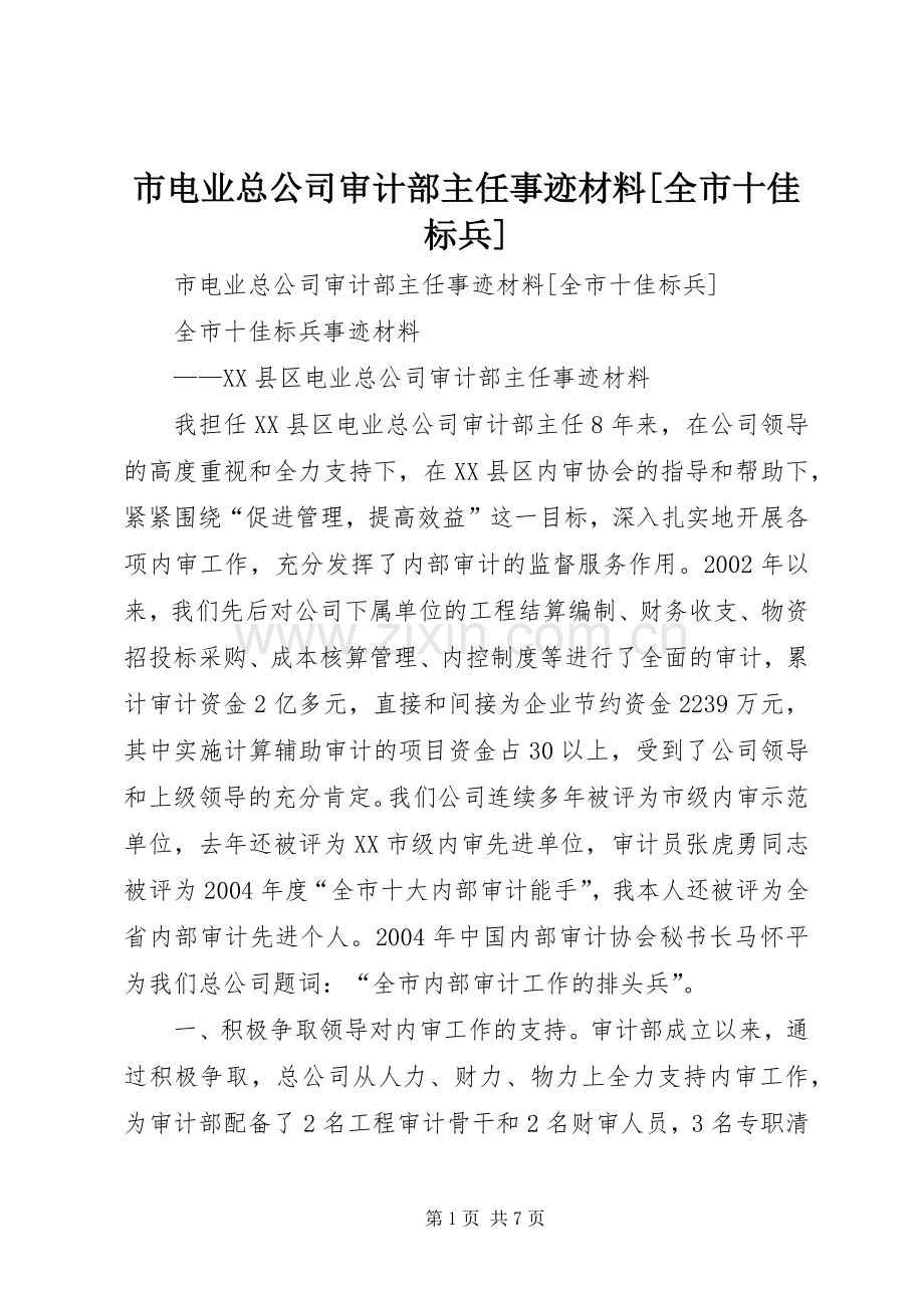 市电业总公司审计部主任事迹材料[全市十佳标兵] (2).docx_第1页