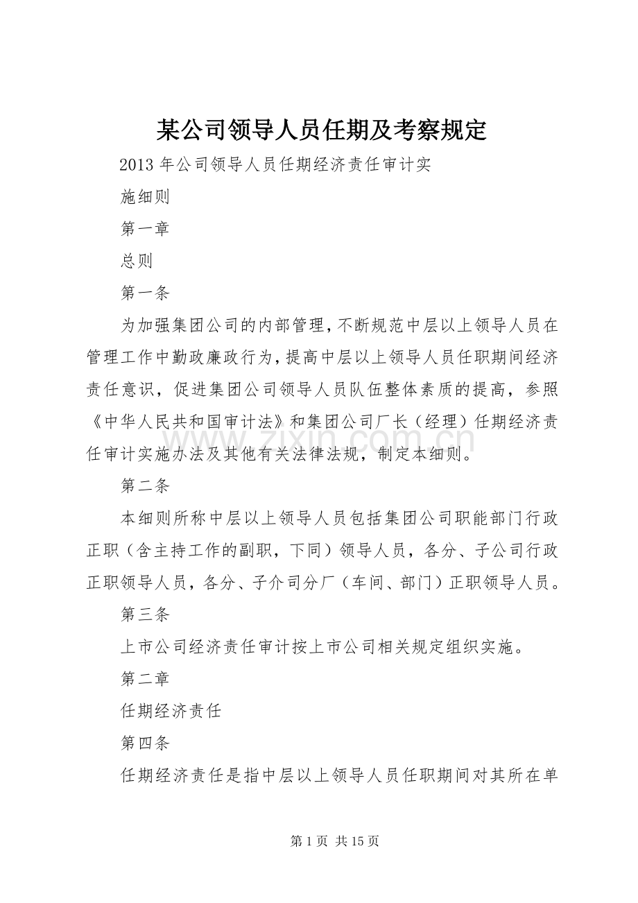 某公司领导人员任期及考察规定 (2).docx_第1页