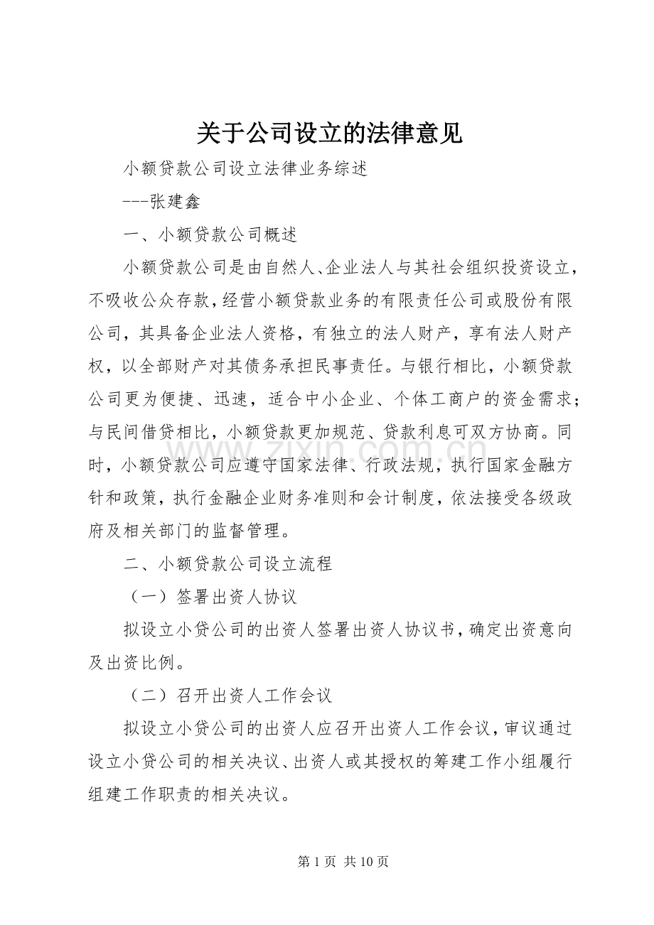 关于公司设立的法律意见 (2).docx_第1页