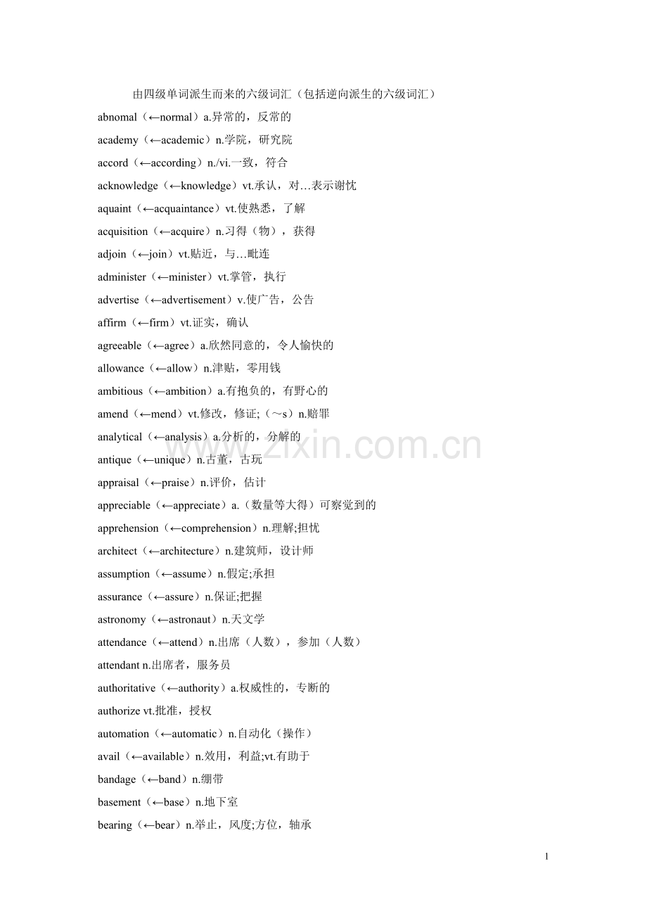由四级单词派生而来的六级词汇.doc_第1页