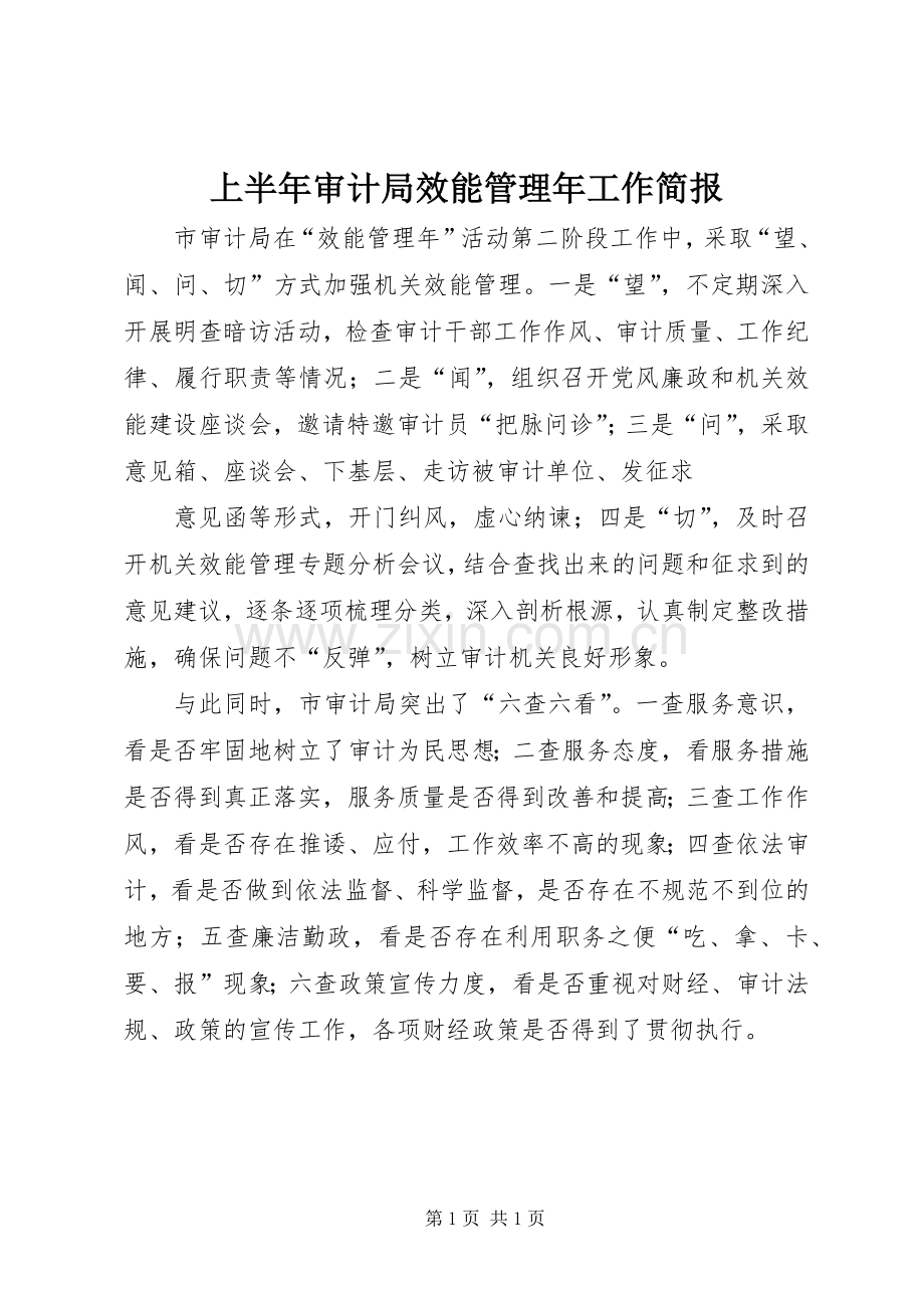 上半年审计局效能管理年工作简报 (2).docx_第1页