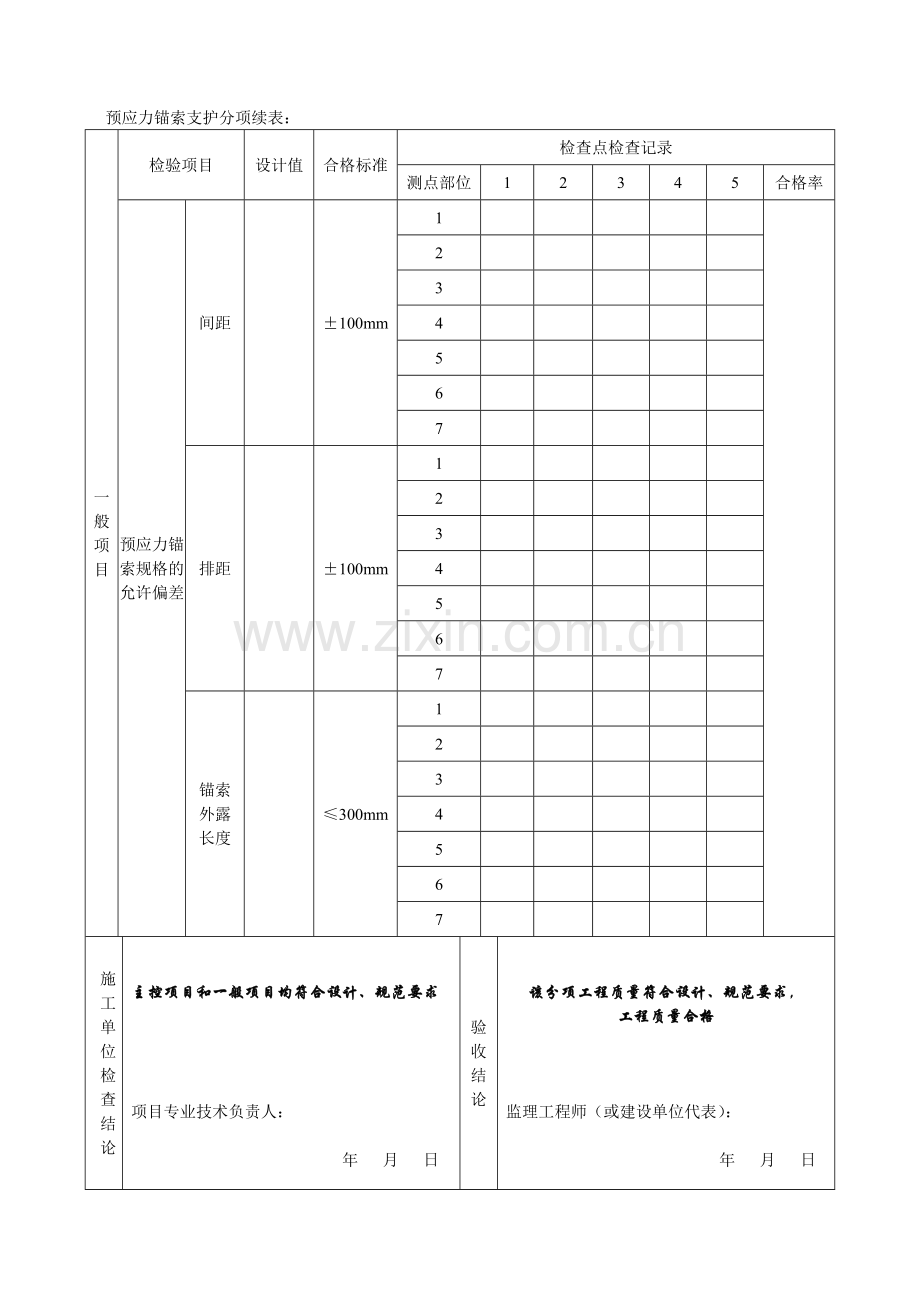 预应力锚索支护分项工程质量验收记录表.doc_第2页