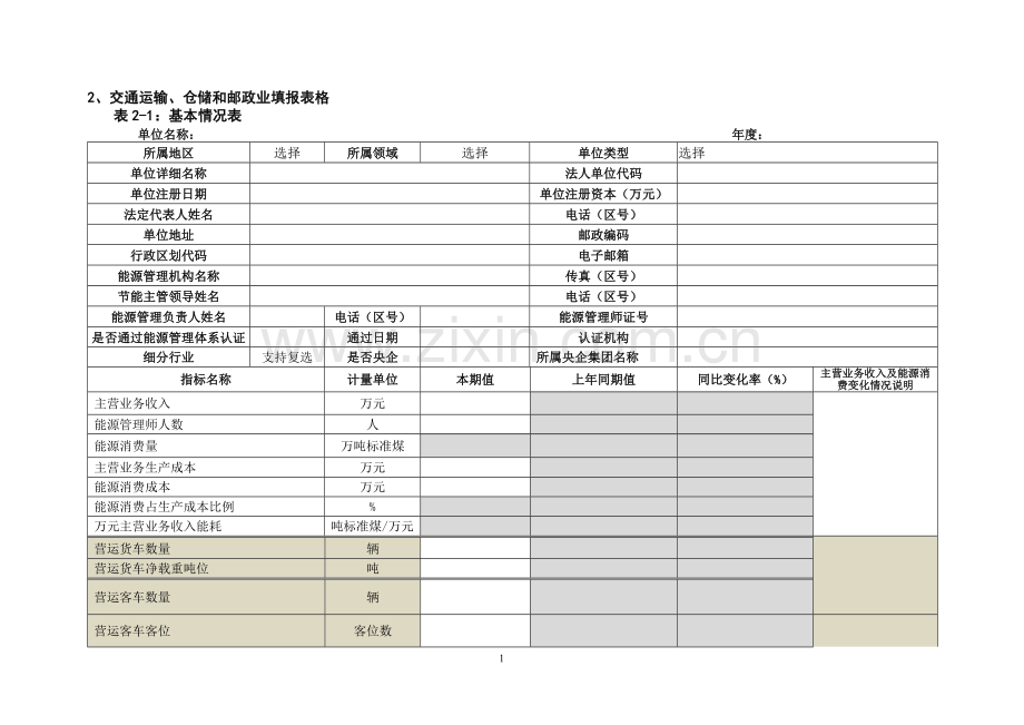 交通-能源利用状况报告表格样式.doc_第1页