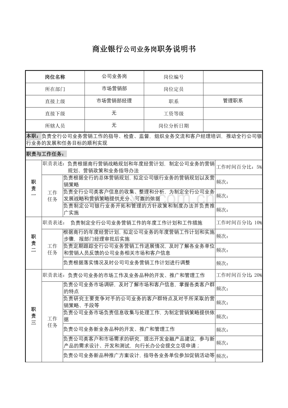 商业银行公司业务岗职务说明书.docx_第1页