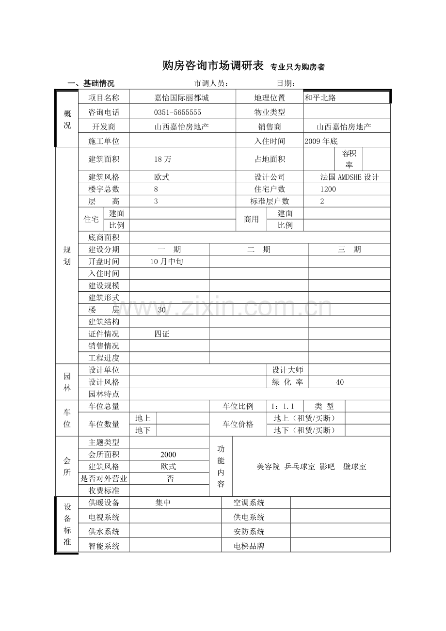 嘉怡国际丽都市场调查表.docx_第1页