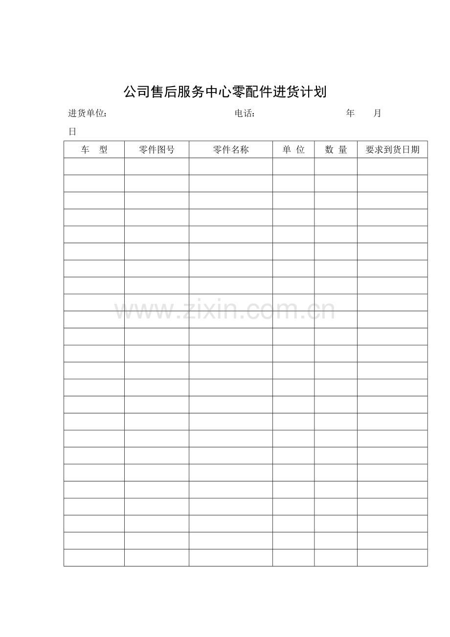 公司售后服务中心零配件进货计划.docx_第1页
