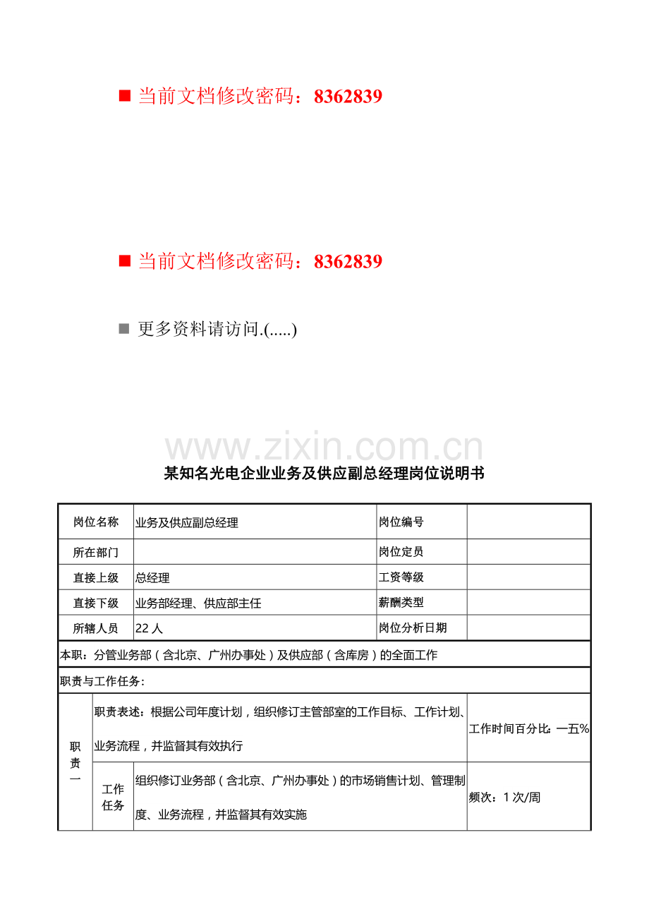 光电企业业务及供应副总经理岗位职责.docx_第1页