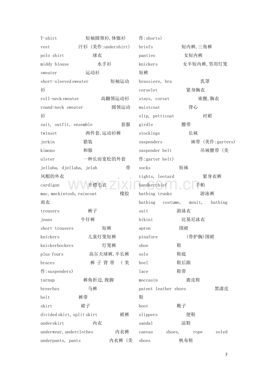 服装的英文表达.doc_第2页