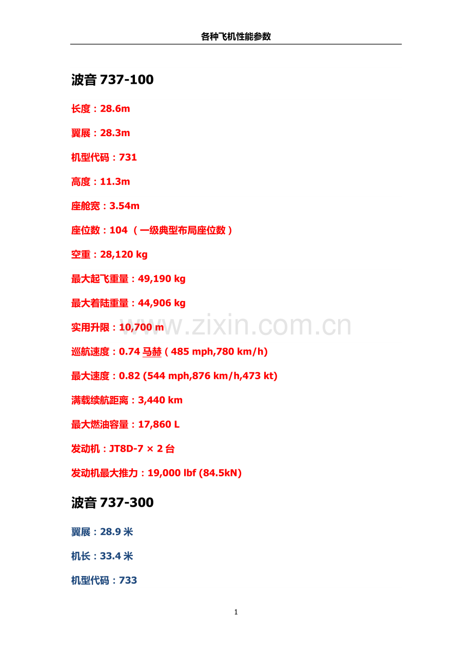 各种飞机数据.docx_第1页