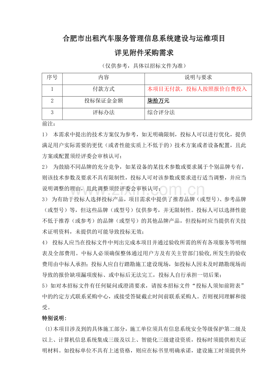 合肥市出租汽车服务管理信息系统采购需求.docx_第1页