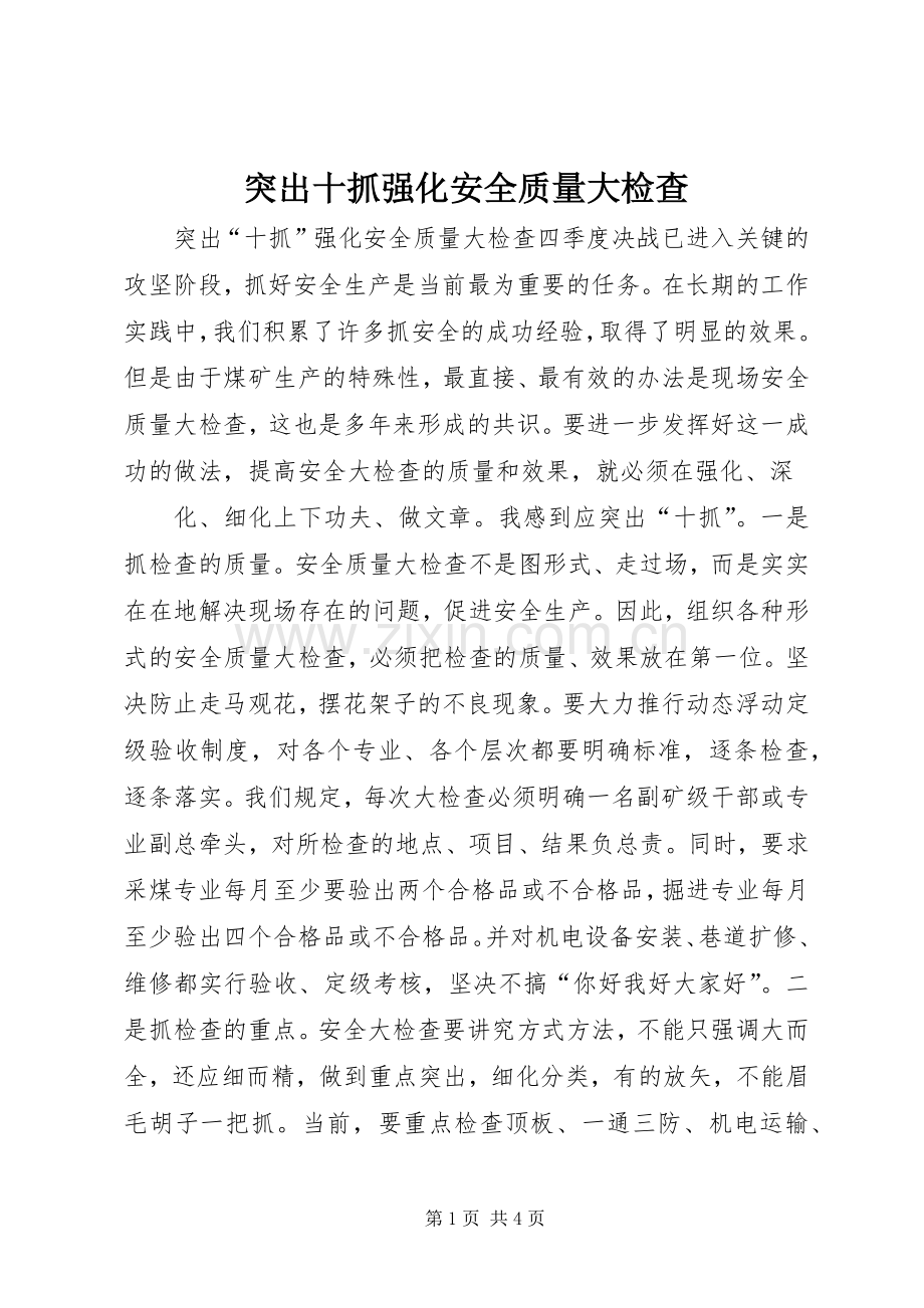 突出十抓强化安全质量大检查 (2).docx_第1页