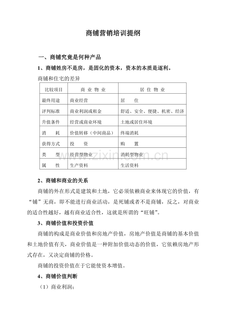 商铺营销培训提纲.docx_第1页