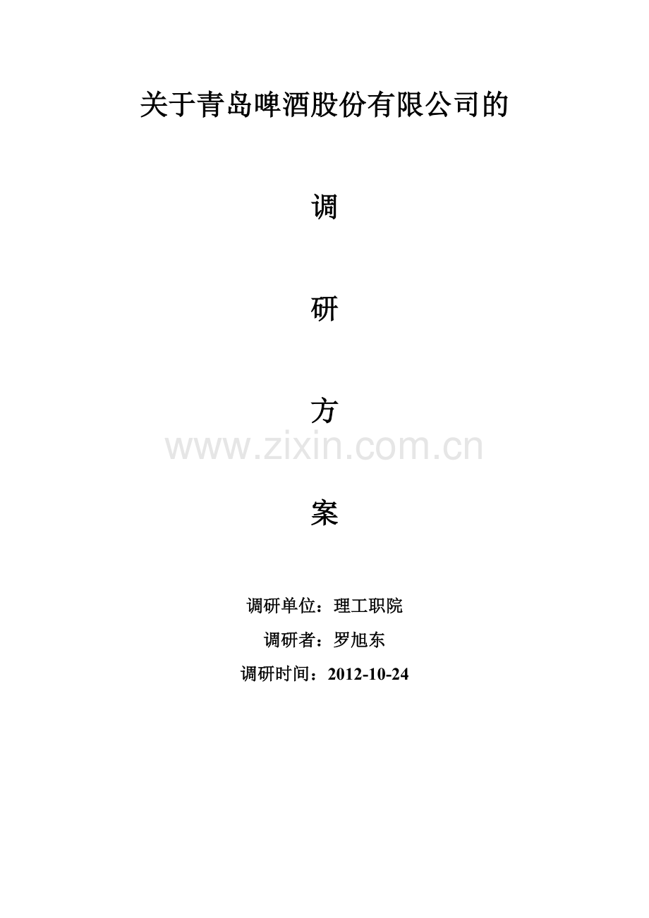 青岛啤酒的调研方案.doc_第1页