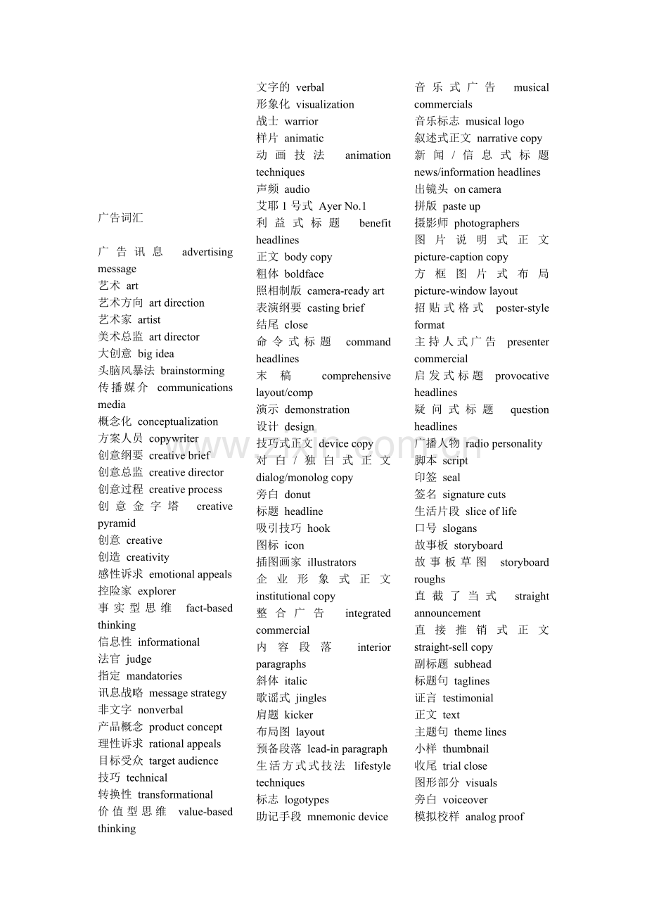 广告词汇中英文对照.docx_第1页